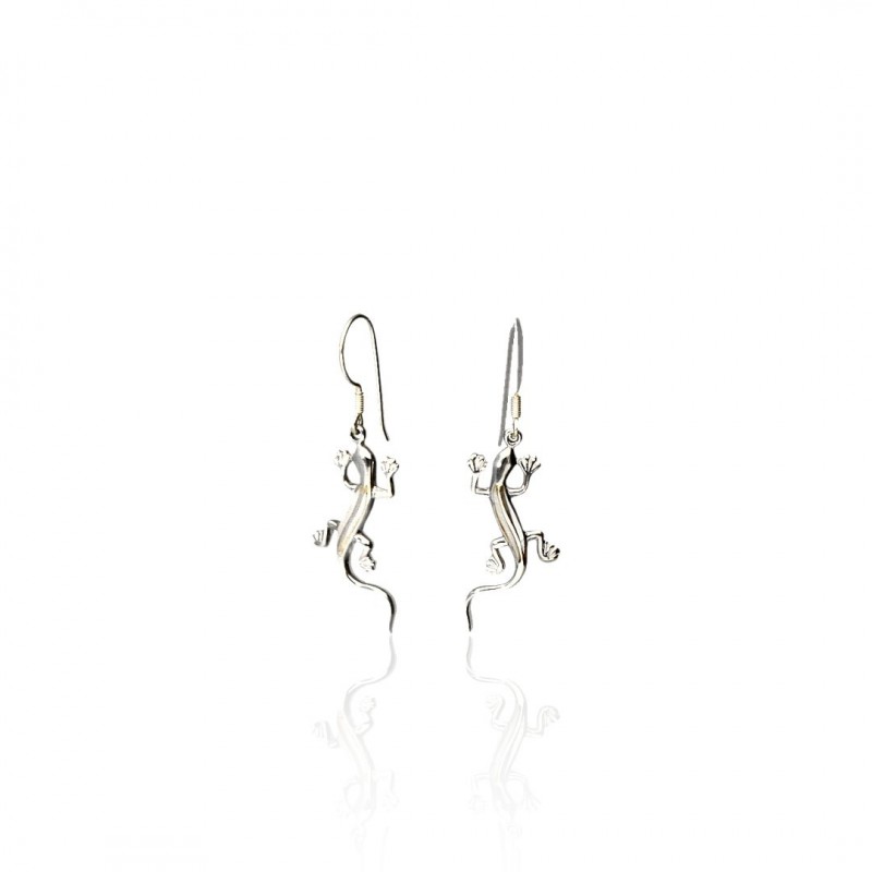 Boucles d’oreilles salamandre en argent 925 et nacre blanche – Elina