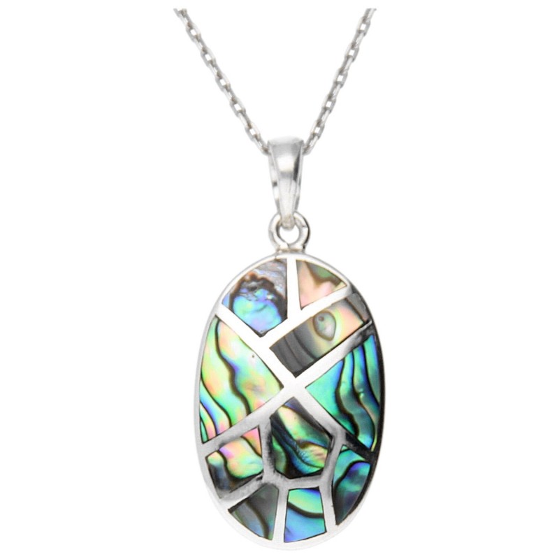 Pendentif ovale en argent 925 et nacre abalone naturelle  – Maëna