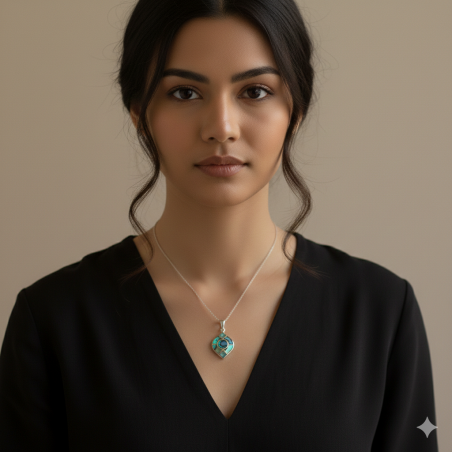 Bijou porté-Pendentif losange en argent 925 et nacre abalone naturelle – Calypso