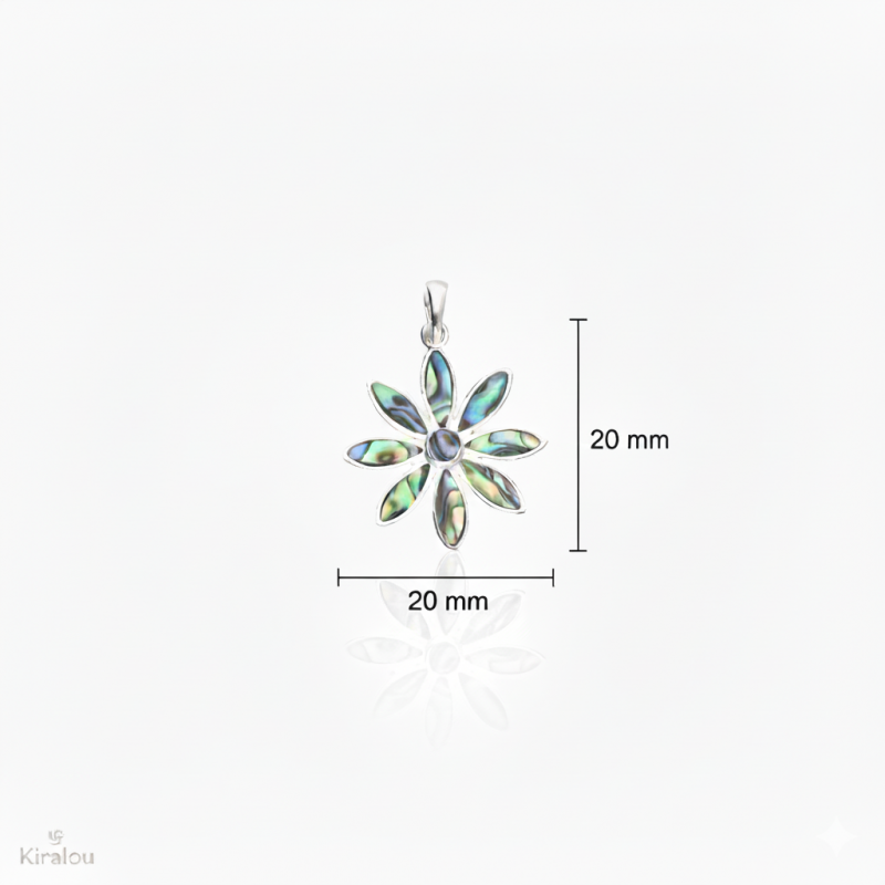 Dimensions du collier Flora en nacre abalone et argent