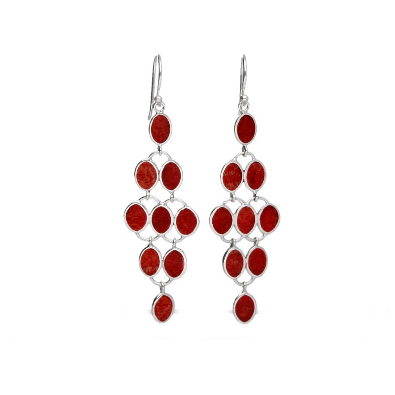 Boucles d'Oreilles en Forme de Grappe en Corail