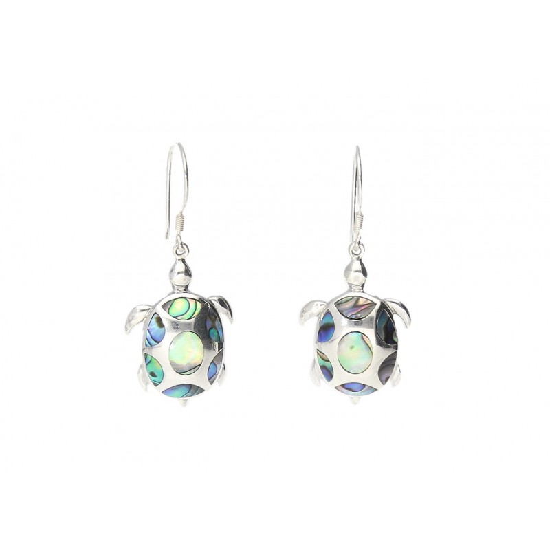 Boucles d'oreilles Tortue Emma en Nacre Abalone et Argent 925