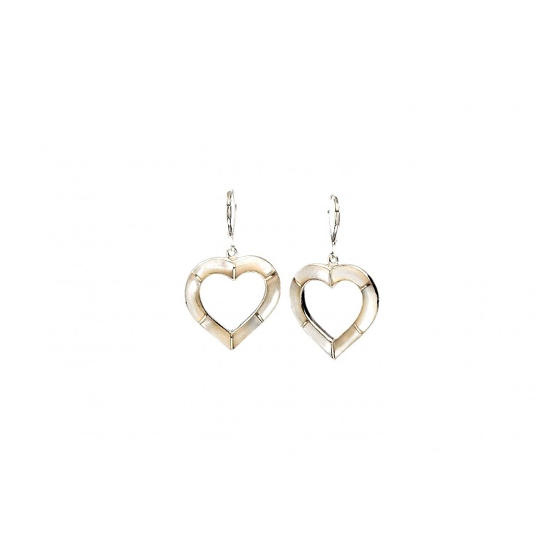 Boucles d’oreilles cœur en argent 925 et nacre blanche – Amaya