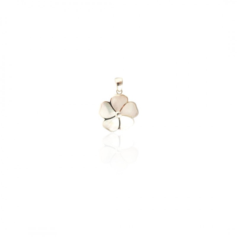 Pendentif trèfle à cinq feuilles en argent 925 et nacre blanche – Liora