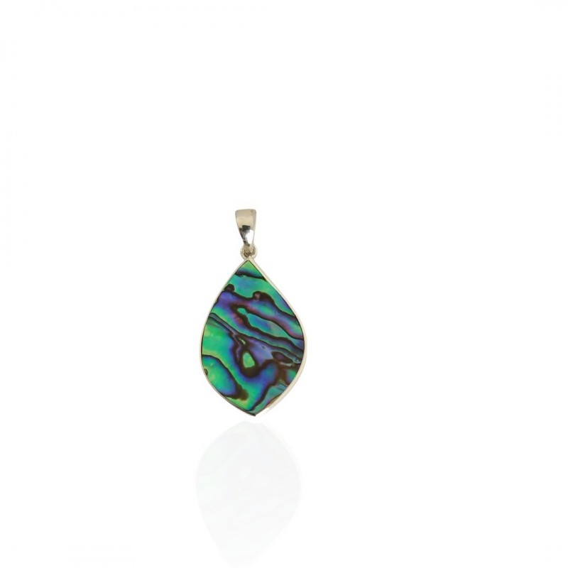 Pendentif feuille en argent 925 avec nacre abalone – Iris