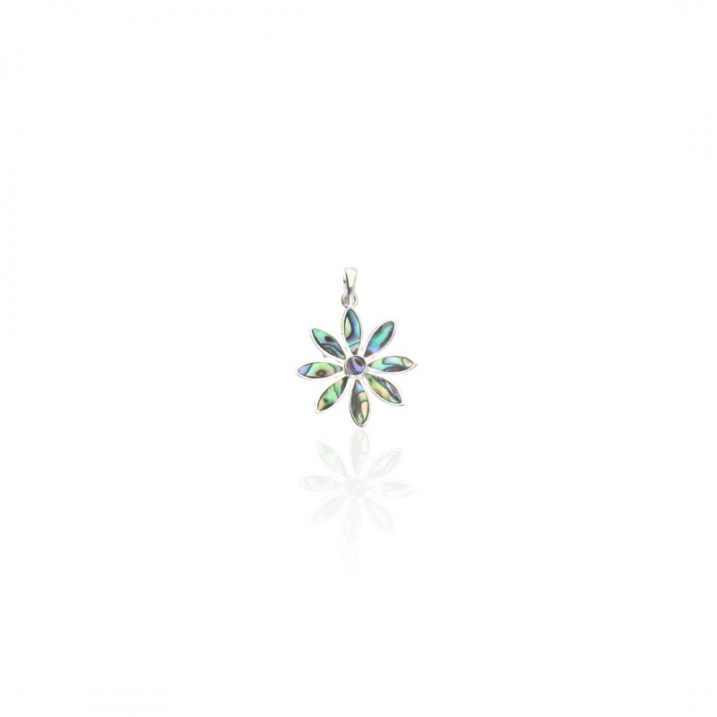 Pendentif Flora forme fleur en nacre naturelle abalone et argent massif