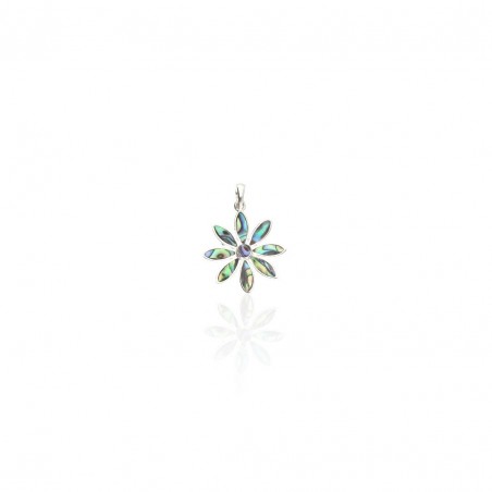Pendentif Flora forme fleur en nacre naturelle abalone et argent massif