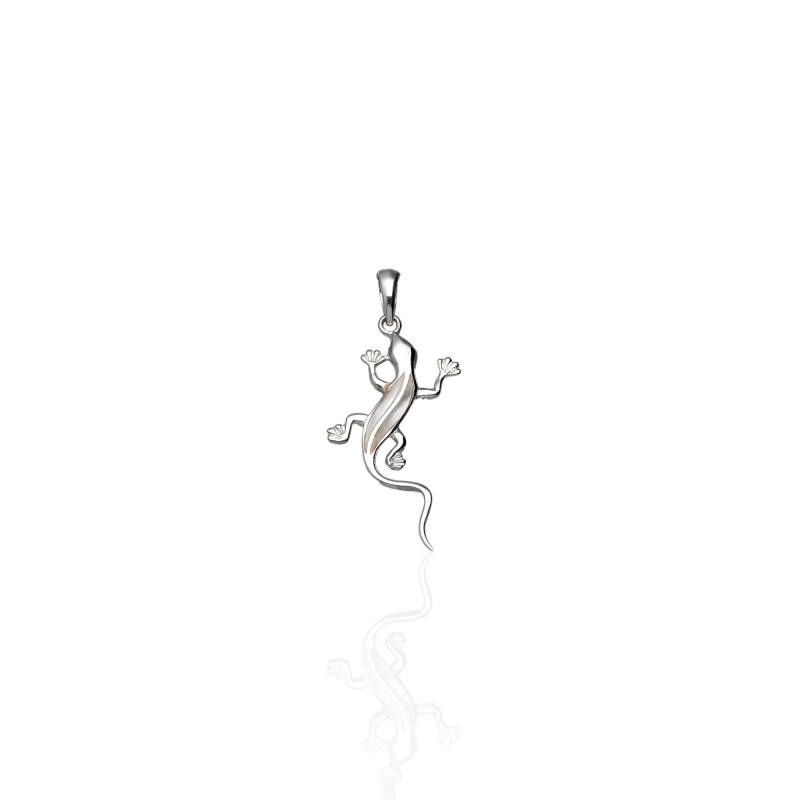 Pendentif salamandre en argent 925 et nacre naturelle – Léana