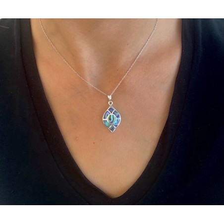 Bijou porté-Pendentif losange en argent 925 et nacre abalone naturelle – Calypso